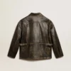 Chaqueta de cuero napa marrón envejecido para mujer