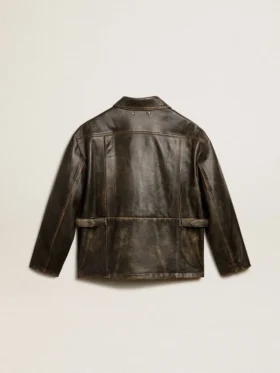Chaqueta de cuero napa marrón envejecido para mujer