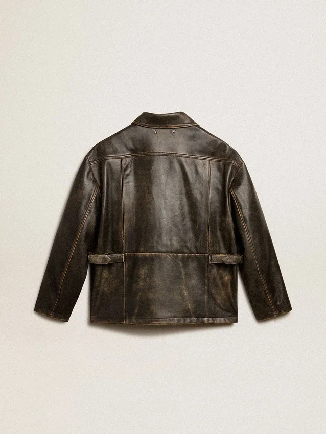 Chaqueta de cuero napa marrón envejecido para mujer