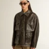 Chaqueta de cuero napa marrón envejecido para mujer