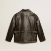 Chaqueta de cuero napa marrón envejecido para mujer