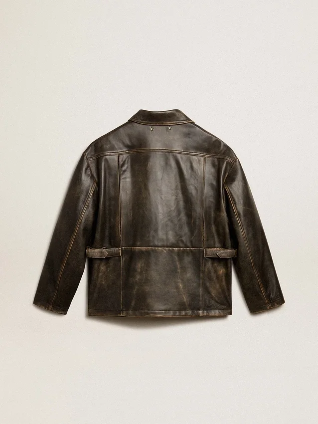 Chaqueta de cuero napa marrón envejecido para mujer