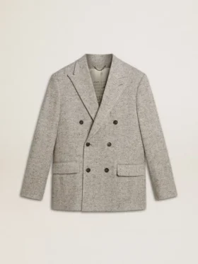 Chaqueta de doble botonadura para hombre en seda gris y lana con diseño de chevrón