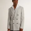 Chaqueta de doble botonadura para hombre en seda gris y lana con diseño de chevrón