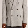 Chaqueta de doble botonadura para hombre en seda gris y lana con diseño de chevrón