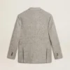Chaqueta de doble botonadura para hombre en seda gris y lana con diseño de chevrón