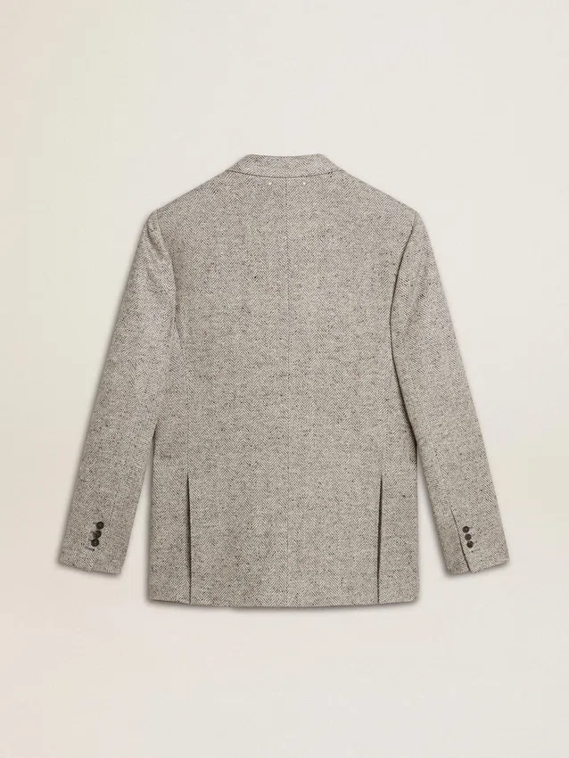 Chaqueta de doble botonadura para hombre en seda gris y lana con diseño de chevrón