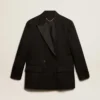 Chaqueta de esmoquin para mujer en gabardina de lana negra