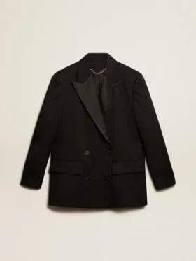 Chaqueta de esmoquin para mujer en gabardina de lana negra