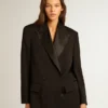 Chaqueta de esmoquin para mujer en gabardina de lana negra