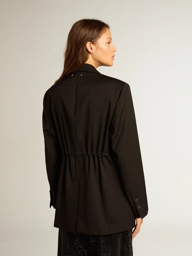 Chaqueta de esmoquin para mujer en gabardina de lana negra