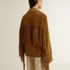 Chaqueta de gamuza color tabaco para mujer con flecos