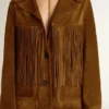 Chaqueta de gamuza color tabaco para mujer con flecos