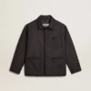 Chaqueta de lana gris jaspeada con cierre de botones