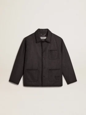 Chaqueta de lana gris jaspeada con cierre de botones