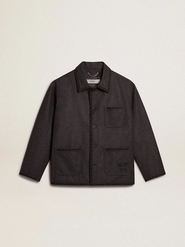 Chaqueta de lana gris jaspeada con cierre de botones