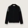 Chaqueta de lana merino negra para hombre con parches de cuero