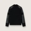 Chaqueta de lana merino negra para hombre con parches de cuero