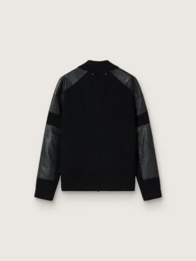 Chaqueta de lana merino negra para hombre con parches de cuero