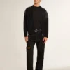 Chaqueta de lana merino negra para hombre con parches de cuero