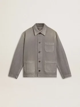 Chaqueta de mezclilla gris para hombre con tachuelas