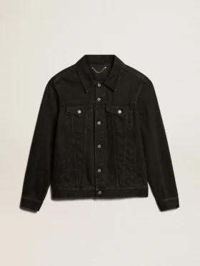Chaqueta de mezclilla negra de un solo lavado para hombre