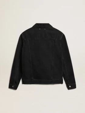 Chaqueta de mezclilla negra de un solo lavado para hombre