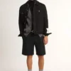 Chaqueta de mezclilla negra de un solo lavado para hombre