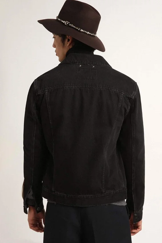 Chaqueta de mezclilla negra de un solo lavado para hombre