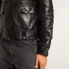 Chaqueta de motociclista de cuero negro para hombre con efecto brillante