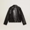 Chaqueta de motociclista de cuero negro para hombre con efecto brillante