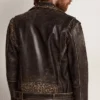 Chaqueta de motociclista de cuero para hombre con tachuelas martilladas y cinta adhesiva