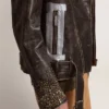 Chaqueta de motociclista de cuero para hombre con tachuelas martilladas y cinta adhesiva