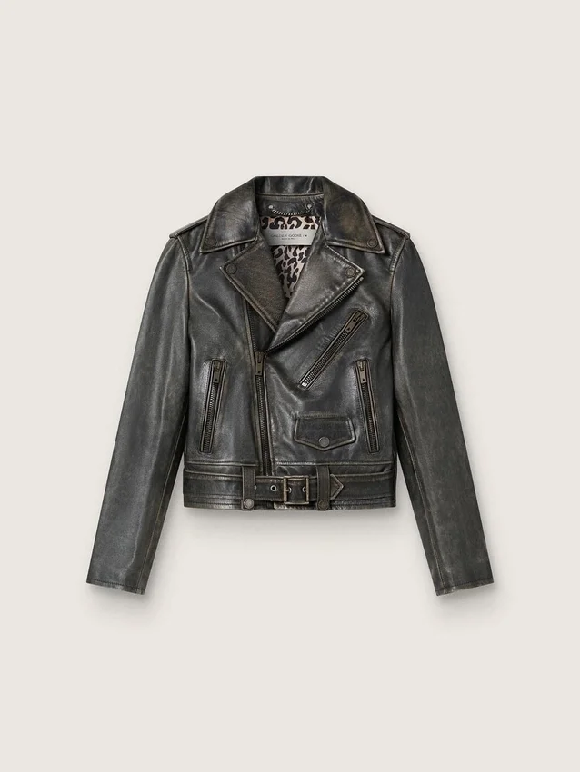 Chaqueta de motociclista de cuero para mujer