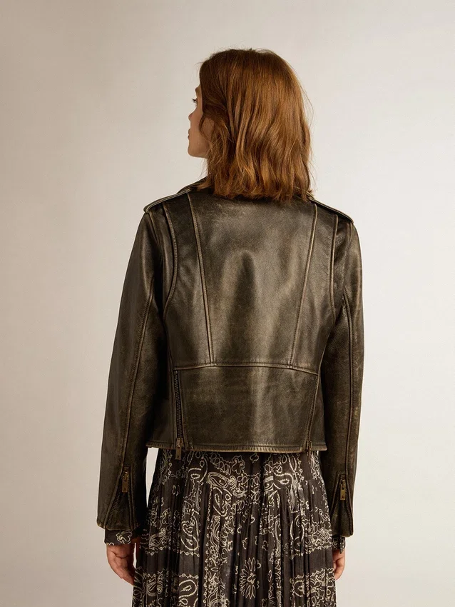 Chaqueta de motociclista de cuero para mujer