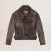 Chaqueta de motociclista para hombre en cuero desgastado
