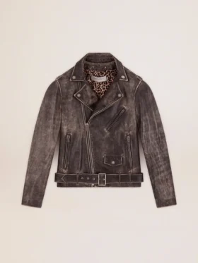 Chaqueta de motociclista para hombre en cuero desgastado