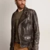 Chaqueta de motociclista para hombre en cuero desgastado