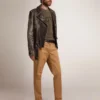 Chaqueta de motociclista para hombre en cuero desgastado