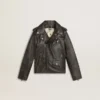 Chaqueta de motociclista para niños en cuero desgastado