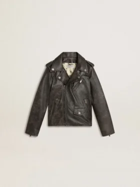 Chaqueta de motociclista para niños en cuero desgastado
