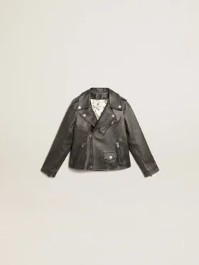 Chaqueta de motociclista para niños en cuero desgastado
