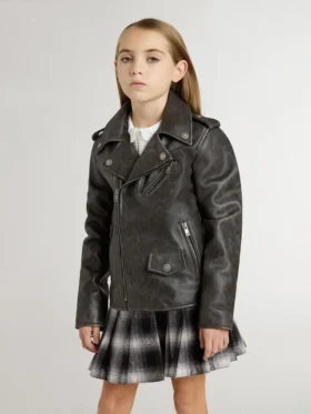 Chaqueta de motociclista para niños en cuero desgastado