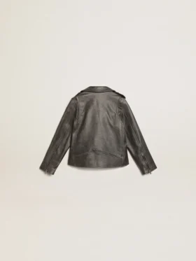 Chaqueta de motociclista para niños en cuero desgastado