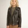 Chaqueta de motociclista para niños en cuero desgastado