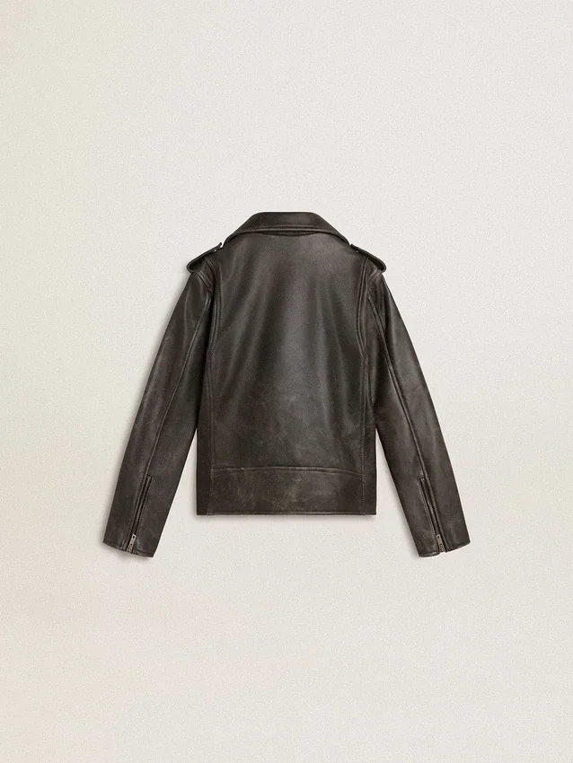 Chaqueta de motociclista para niños en cuero desgastado