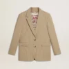 Chaqueta de mujer de un solo pecho con rayas finas de color beige y corte oversize