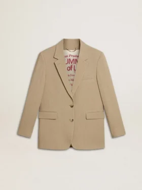 Chaqueta de mujer de un solo pecho con rayas finas de color beige y corte oversize