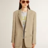 Chaqueta de mujer de un solo pecho con rayas finas de color beige y corte oversize