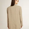 Chaqueta de mujer de un solo pecho con rayas finas de color beige y corte oversize